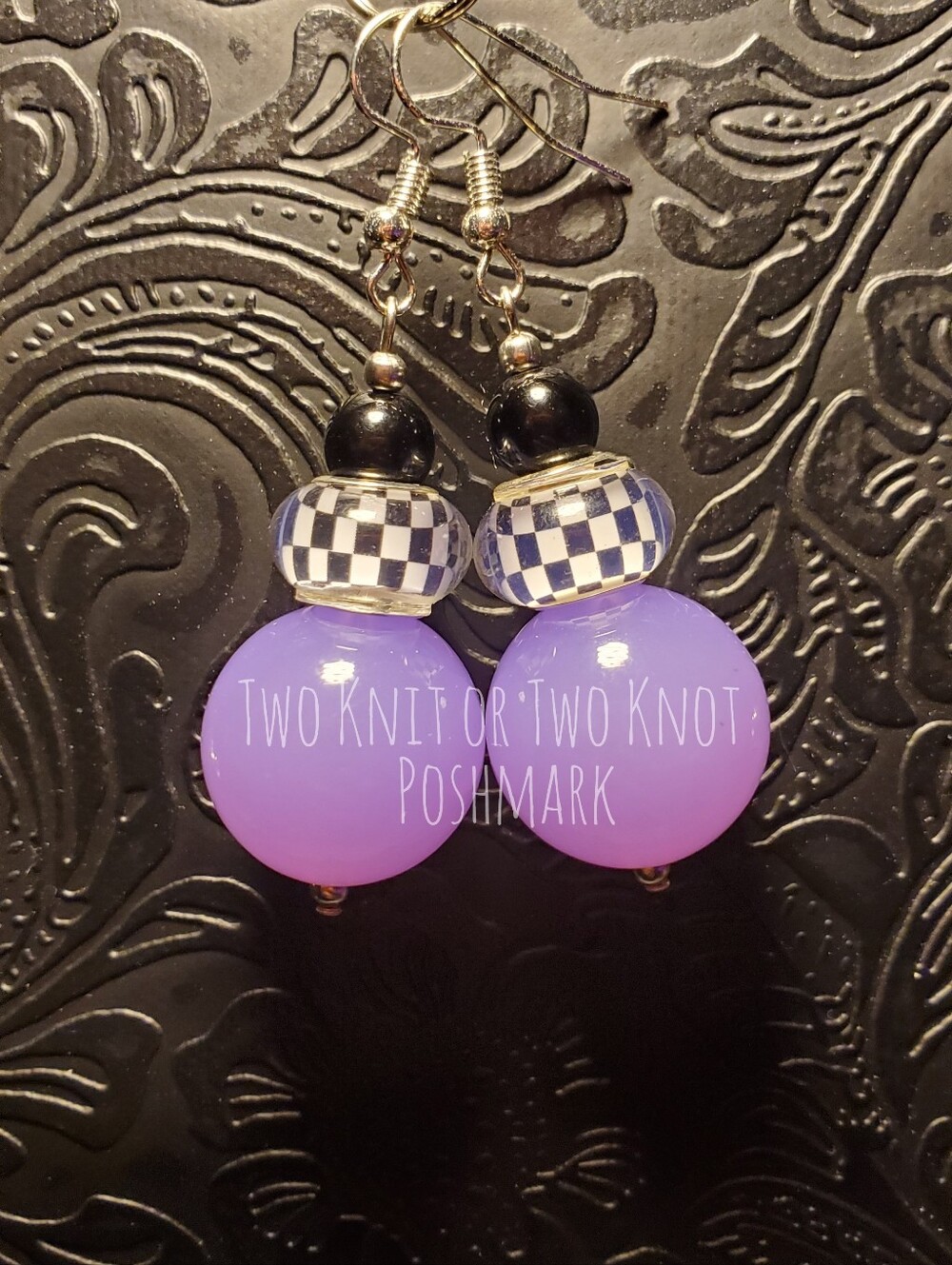 ⭐️ HANDMADE CHUNKY 20MM RETRO CHECKERED STATEMENT EARRINGS - PURPLE GRAPE
